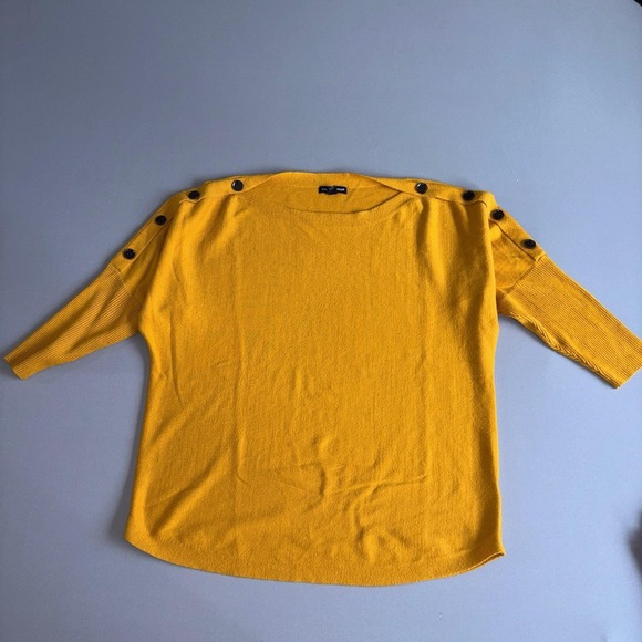 Cable & Gauge Sweaters - Cable & Gauge Sweater Womens XL Yellow Button Shoulder Knit Top 3/4 Sleeve
